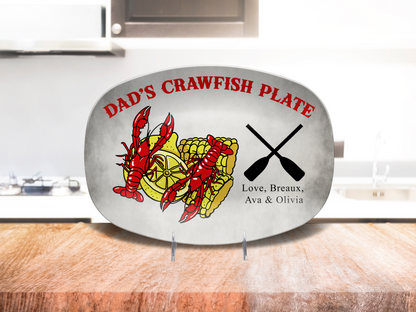 Personalized Dad's Crawfish Plate, Crawfish Design With Corn On The Cob And Lemons, Paddles With Custom Kids Names