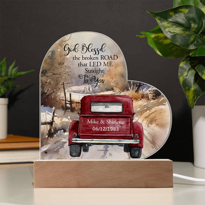 Personalized Acrylic Heart Plaque with LED Base – Custom Classic Truck Gift, Valentine’s Day Gift, Anniversary Decor, Country Home Decor