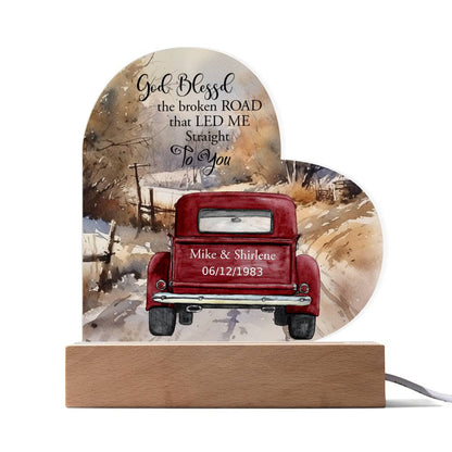 Personalized Acrylic Heart Plaque with LED Base – Custom Classic Truck Gift, Valentine’s Day Gift, Anniversary Decor, Country Home Decor