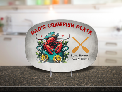 Personalized Dad's Crawfish Plate, Boiling Pot With A Crawfish Inside Wearing A Cowboy Hat