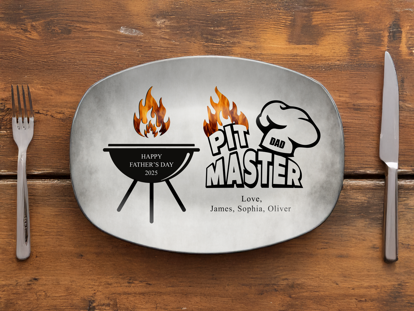 Personalized Grill Plate for Daddy, Papa, or Grandpa – Custom Names & Date – Father’s Day Gift Idea