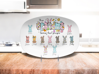 Personalized Easter Platter, Gift For Grandma, Mom, Mimi, Nana, Nanny, Gigi, Mama, Mother's Day, Pick Custom Bunny Peeps With Names On Plate