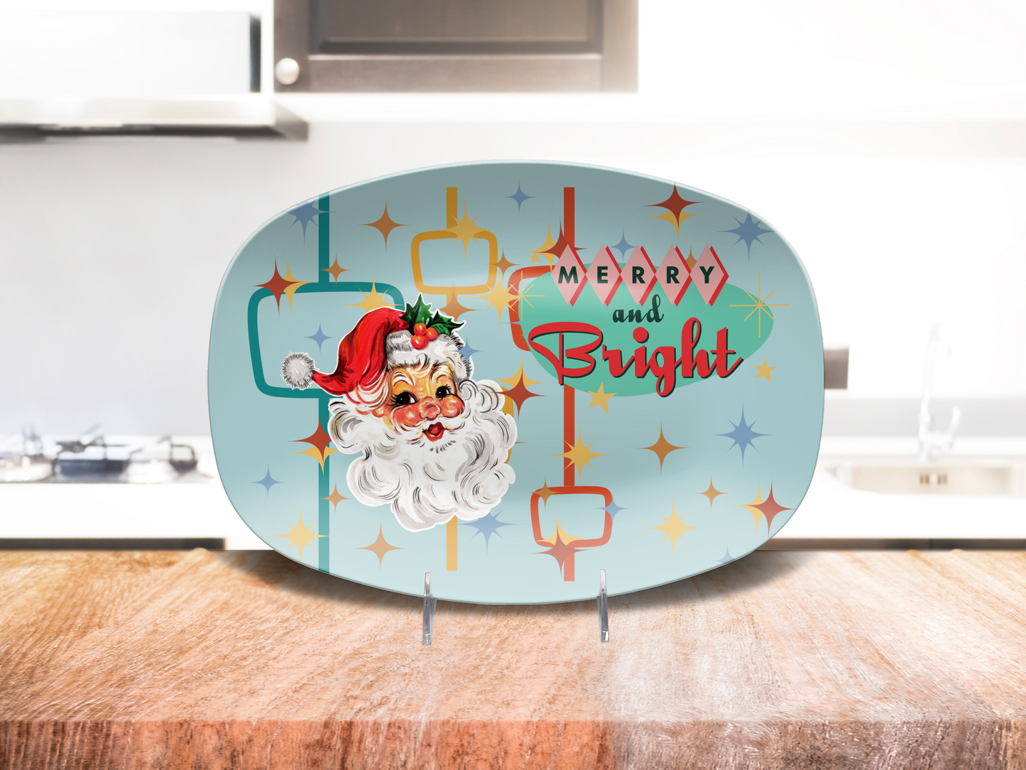 Light Blue Unbreakable Merry and Bright Christmas Serving Platter
