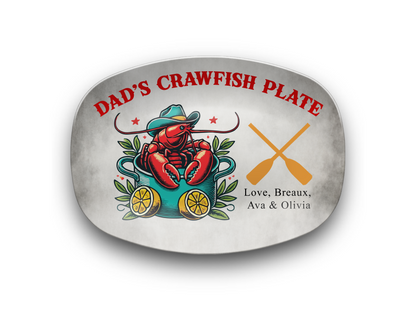 Personalized Dad's Crawfish Plate, Boiling Pot With A Crawfish Inside Wearing A Cowboy Hat