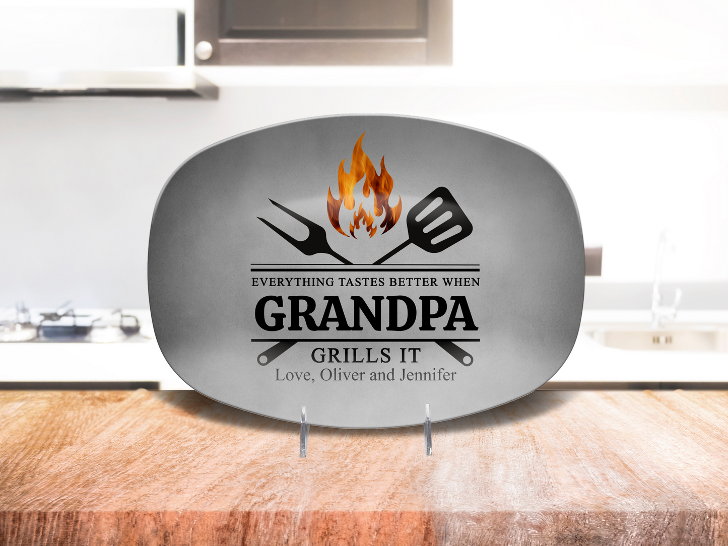 Personalized Grandpa and Dad Grilling Platter – Custom Grilling Plate with Any Nickname and Children's Names – Father's Day Gift