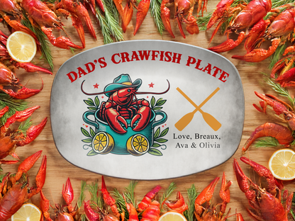Personalized Dad's Crawfish Plate, Boiling Pot With A Crawfish Inside Wearing A Cowboy Hat