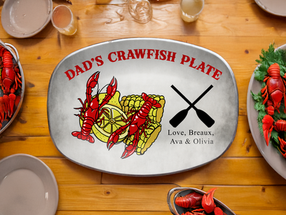 Personalized Dad's Crawfish Plate, Crawfish Design With Corn On The Cob And Lemons, Paddles With Custom Kids Names