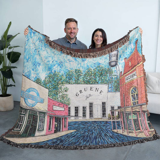 Gruene Hall Texas Artwork On A Heirloom Woven Blanket / New Braunfels Local Artist/ Texas Heirloom Artwork Woven Blanket/ Gruene, Texas