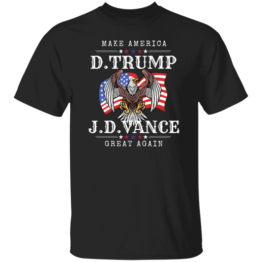 Front Design Trump Vance 2024 Make America Great Again/ MAGA Fans/ Conservative Gift/ Patriotic Design Eagle On Flag/ Republican Campaign Tshirts