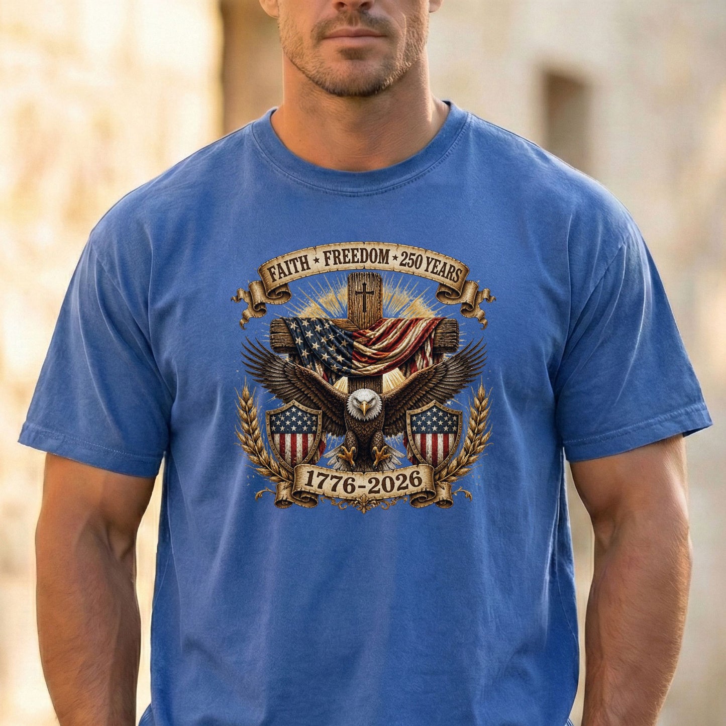 Faith Freedom Eagle Cross Shirt, Patriotic USA 250 Years Tee (1776-2026)