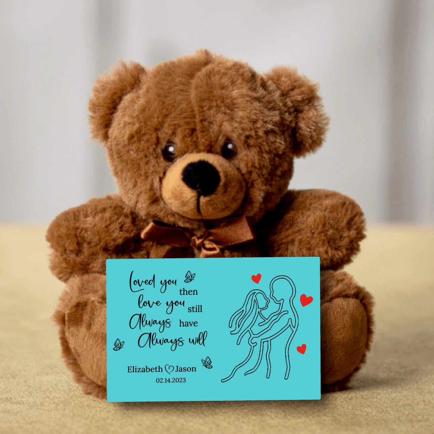 Soft Personalized Teddy Bear - Custom Message Card With Different Color Backgrounds - Perfect Valentine's Gift