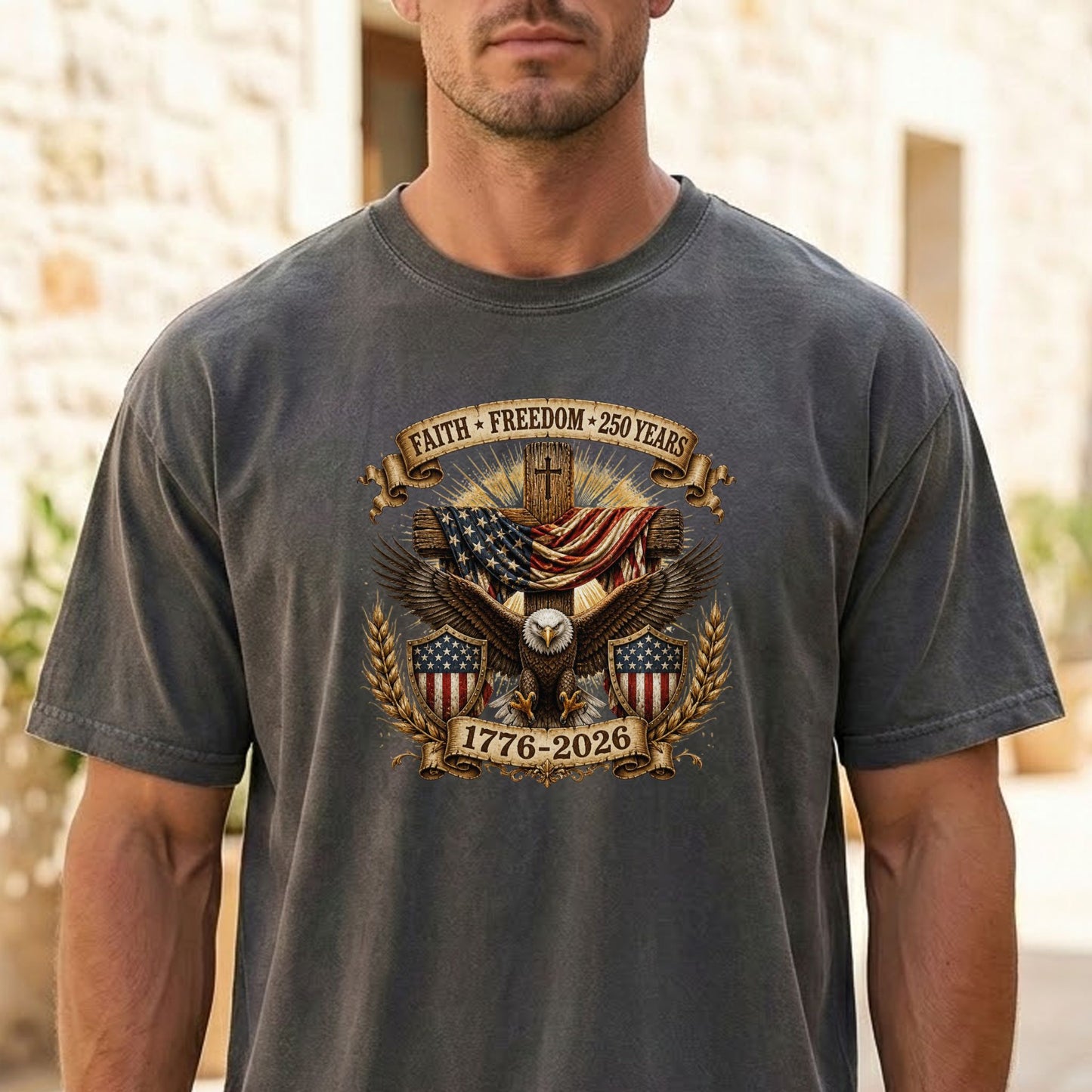 Faith Freedom Eagle Cross Shirt, Patriotic USA 250 Years Tee (1776-2026)