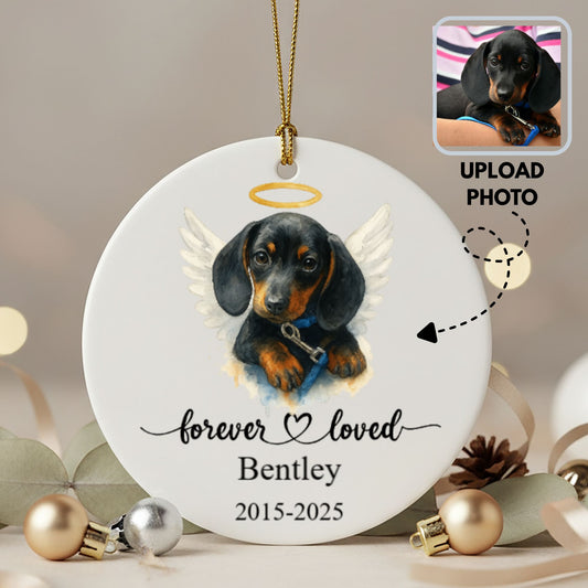 Personalized Watercolor Pet Memorial Ornament, Dog or Cat with Angel Wings & Halo, Christmas Gift