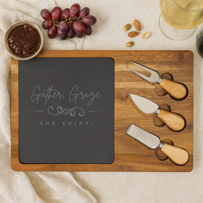 Personalized Acacia Wood Cheese Board Engraved On Slate/ Christmas Gift / Wedding Gift/ Birthday