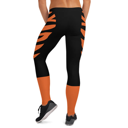 Cincinnati Fan/ Team Colors With Black and Orange Tiger Stripes and Orange Socks/ Cute Ladies Football Style Sports Leggings