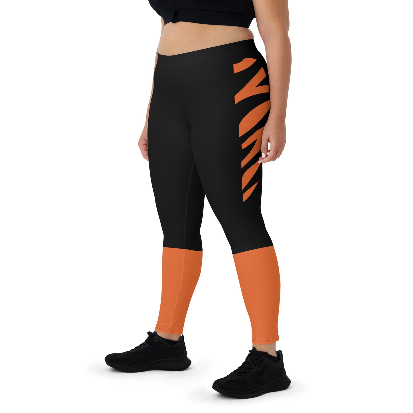 Cincinnati Fan/ Team Colors With Black and Orange Tiger Stripes and Orange Socks/ Cute Ladies Football Style Sports Leggings