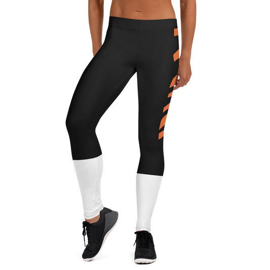 Cincinnati Fan/ Team Colors With Black and Orange Tiger Stripes and White Socks/ Cute Ladies Football Style Sports Leggings