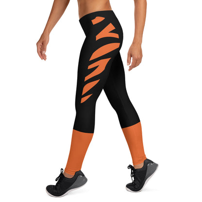 Cincinnati Fan/ Team Colors With Black and Orange Tiger Stripes and Orange Socks/ Cute Ladies Football Style Sports Leggings