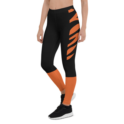 Cincinnati Fan/ Team Colors With Black and Orange Tiger Stripes and Orange Socks/ Cute Ladies Football Style Sports Leggings