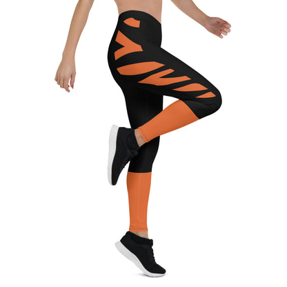 Cincinnati Fan/ Team Colors With Black and Orange Tiger Stripes and Orange Socks/ Cute Ladies Football Style Sports Leggings