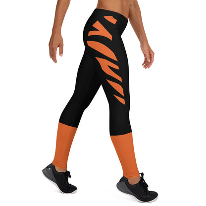 Cincinnati Fan/ Team Colors With Black and Orange Tiger Stripes and Orange Socks/ Cute Ladies Football Style Sports Leggings