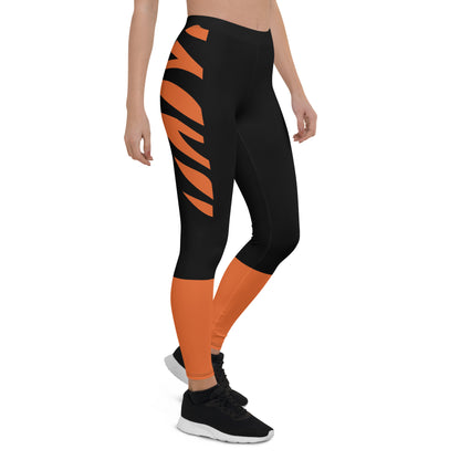 Cincinnati Fan/ Team Colors With Black and Orange Tiger Stripes and Orange Socks/ Cute Ladies Football Style Sports Leggings