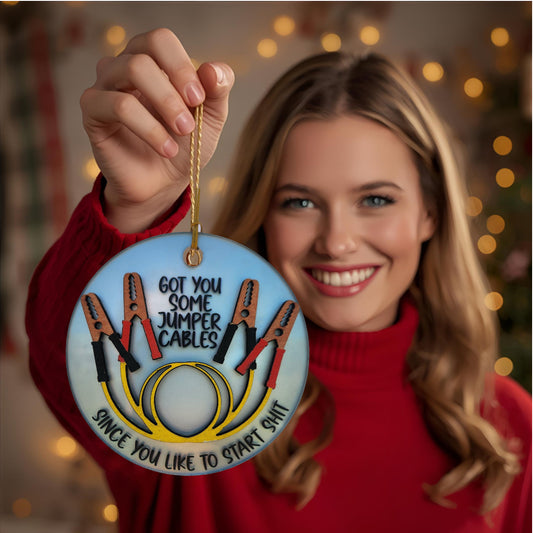 Jumper Cables Ornament | Handmade Christmas Ceramic and Wood Ornament