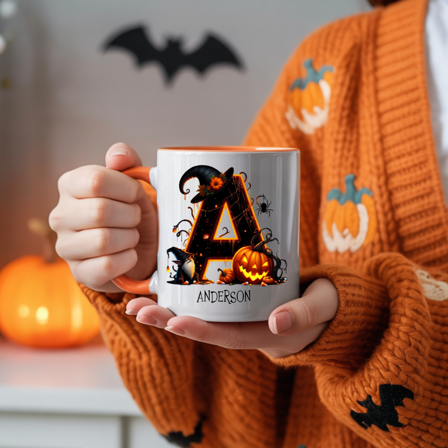 Personalized Gnome Halloween Monogram Coffee Mugs And Tote