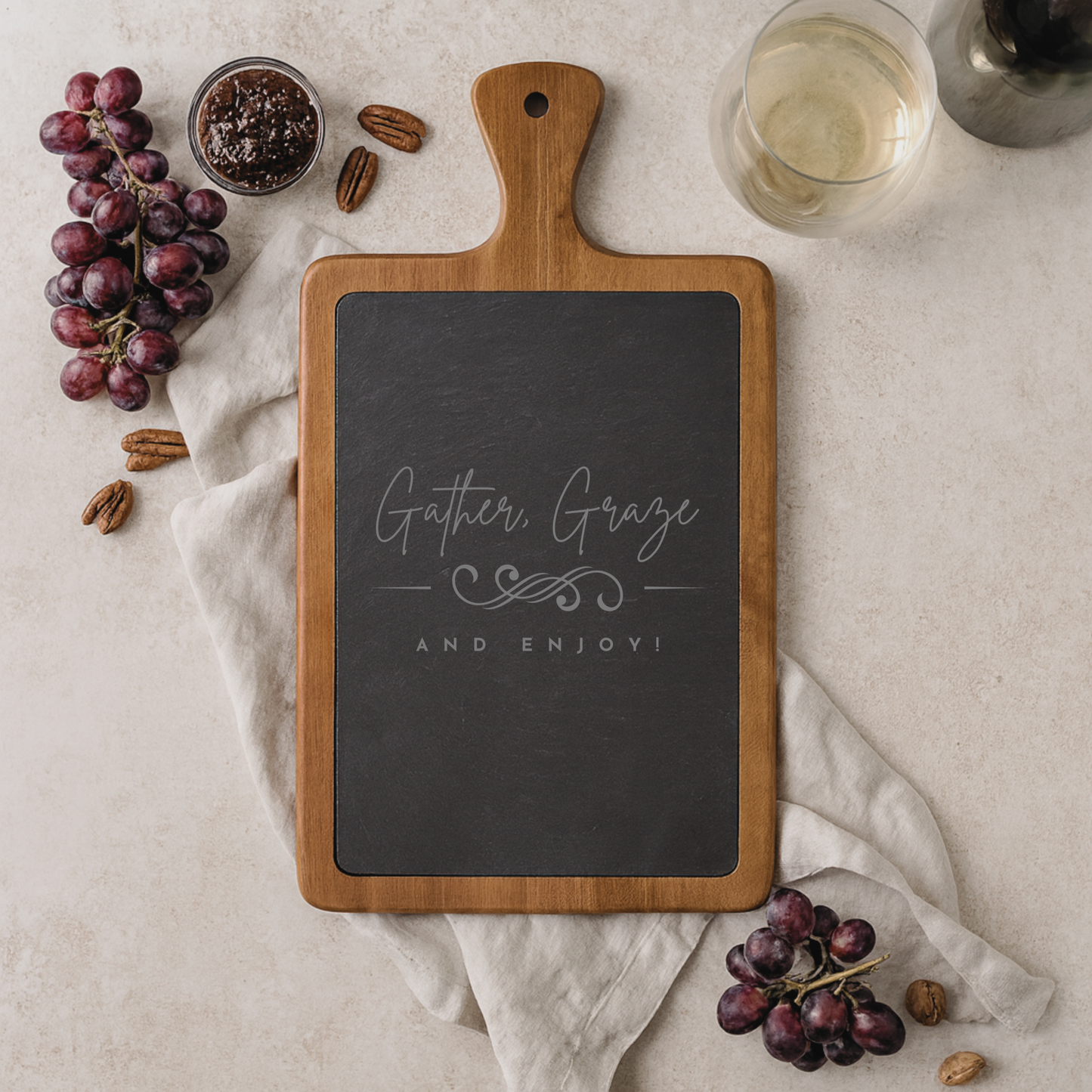 Personalized Acacia Wood Cheese Board Engraved On Slate/ Christmas Gift / Wedding Gift/ Birthday