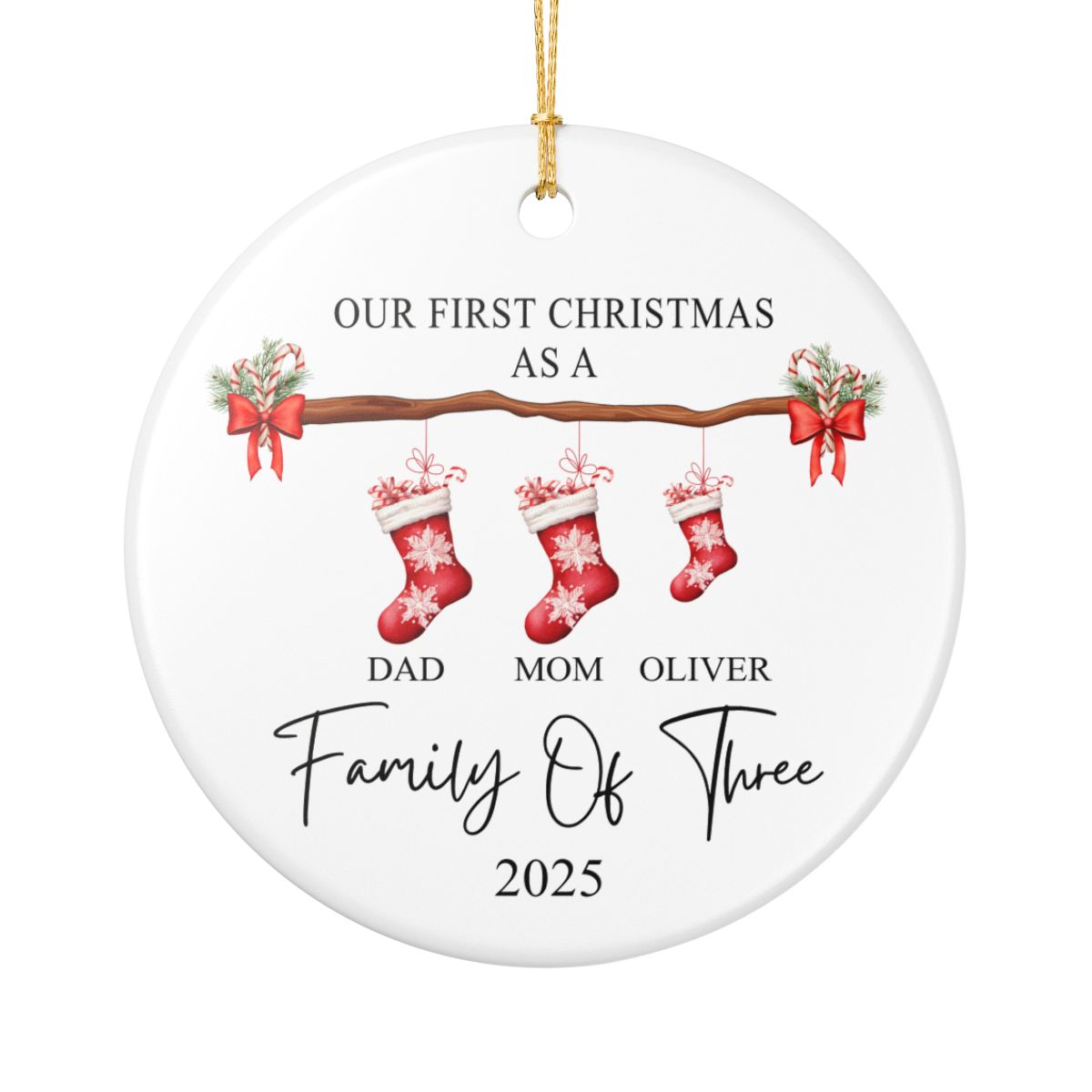 Personalized Family Christmas Ornament - Ceramic Stocking Design