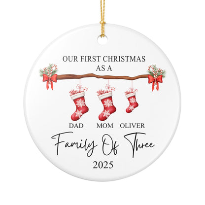 Personalized Family Christmas Ornament - Ceramic Stocking Design