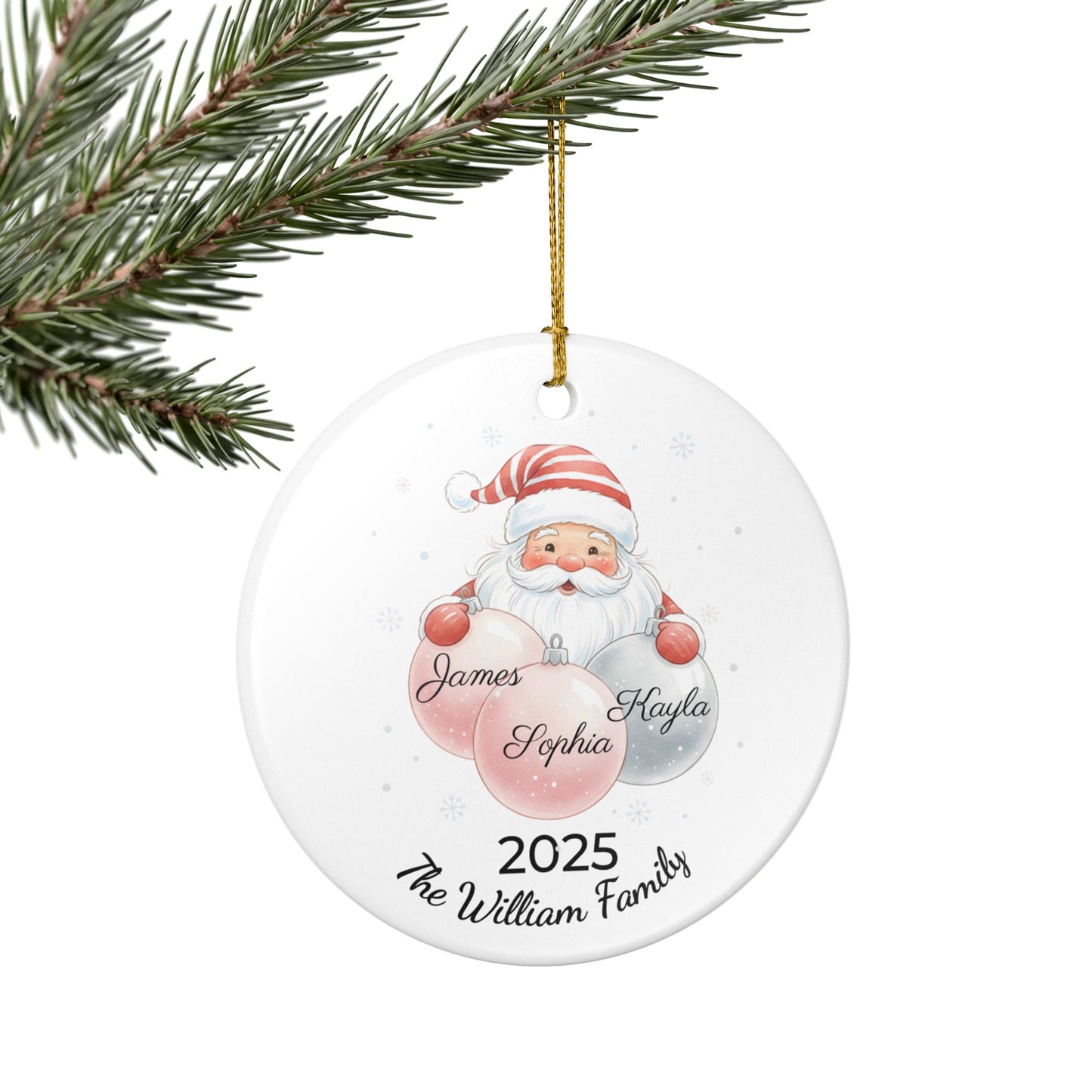 Personalized Ceramic Santa Ornament - Family Name Gift