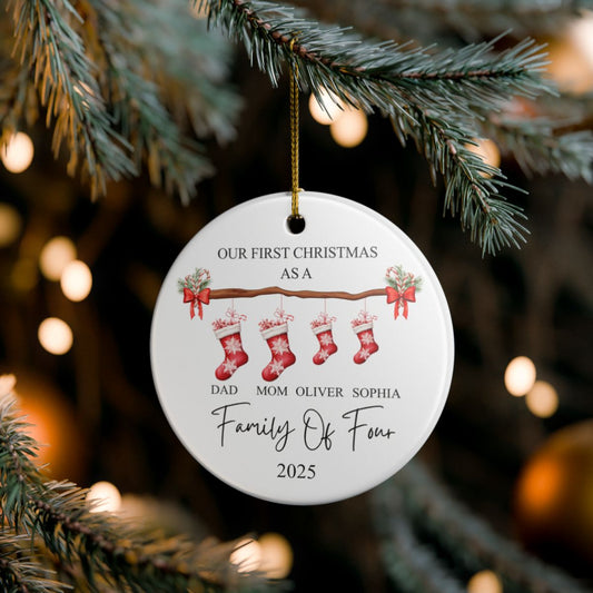 Personalized Family Christmas Ornament - Ceramic Stocking Design