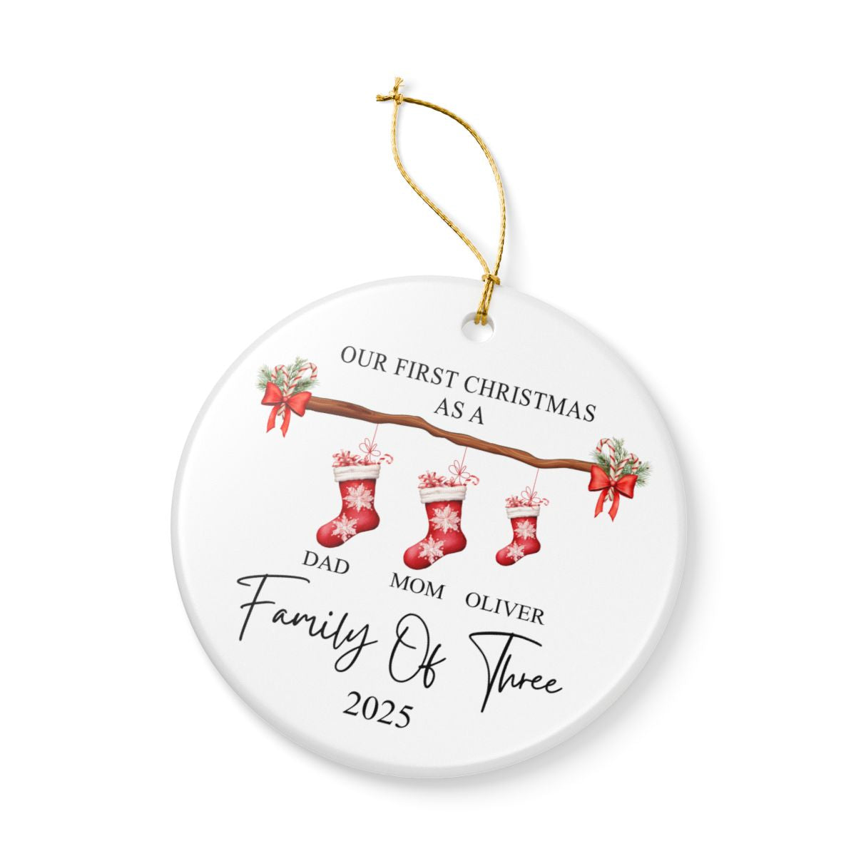 Personalized Family Christmas Ornament - Ceramic Stocking Design