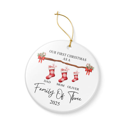 Personalized Family Christmas Ornament - Ceramic Stocking Design