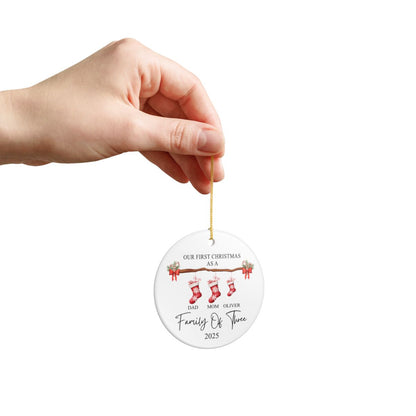 Personalized Family Christmas Ornament - Ceramic Stocking Design