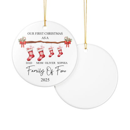 Personalized Family Christmas Ornament - Ceramic Stocking Design