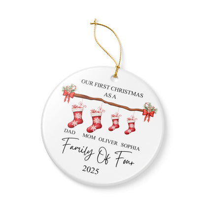 Personalized Family Christmas Ornament - Ceramic Stocking Design