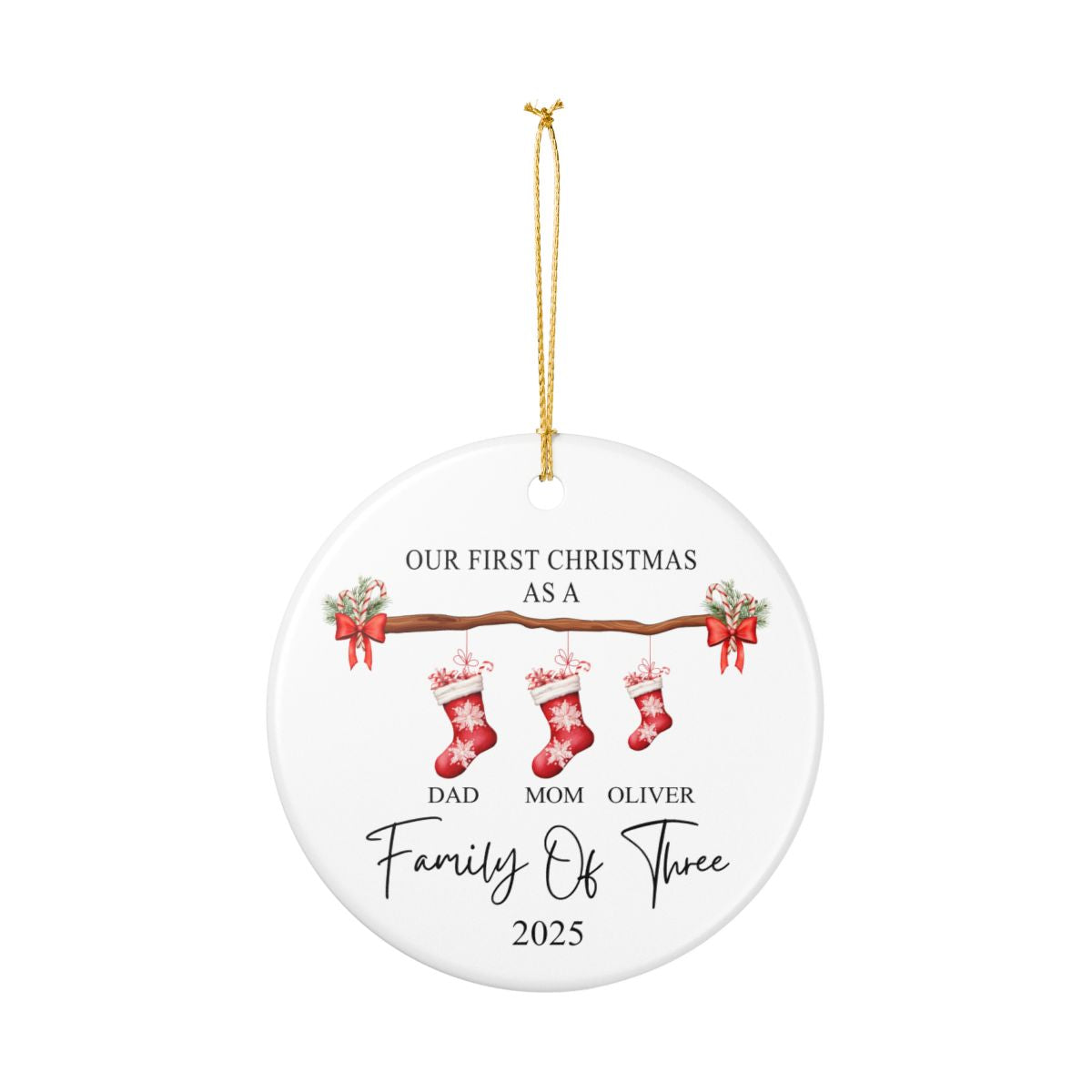 Personalized Family Christmas Ornament - Ceramic Stocking Design