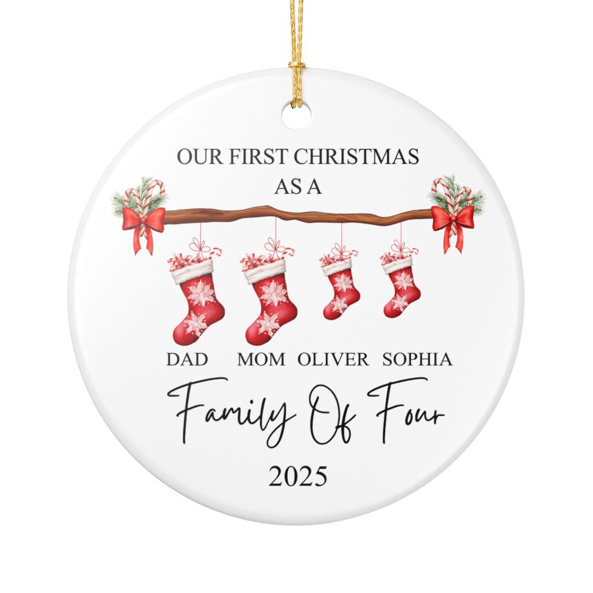 Personalized Family Christmas Ornament - Ceramic Stocking Design