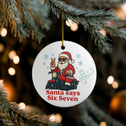 Biker Santa Ceramic Ornament - Cool Christmas Gift