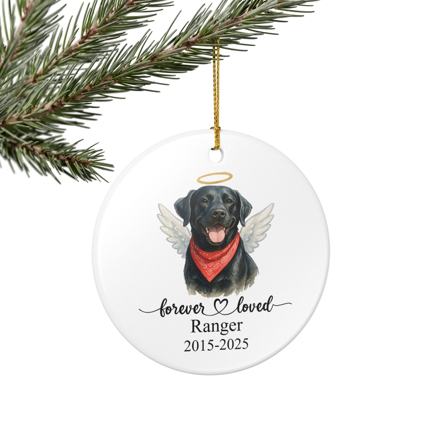 Personalized Watercolor Pet Memorial Ornament, Dog or Cat with Angel Wings & Halo, Christmas Gift
