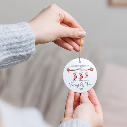 Personalized Family Christmas Ornament - Ceramic Stocking Design