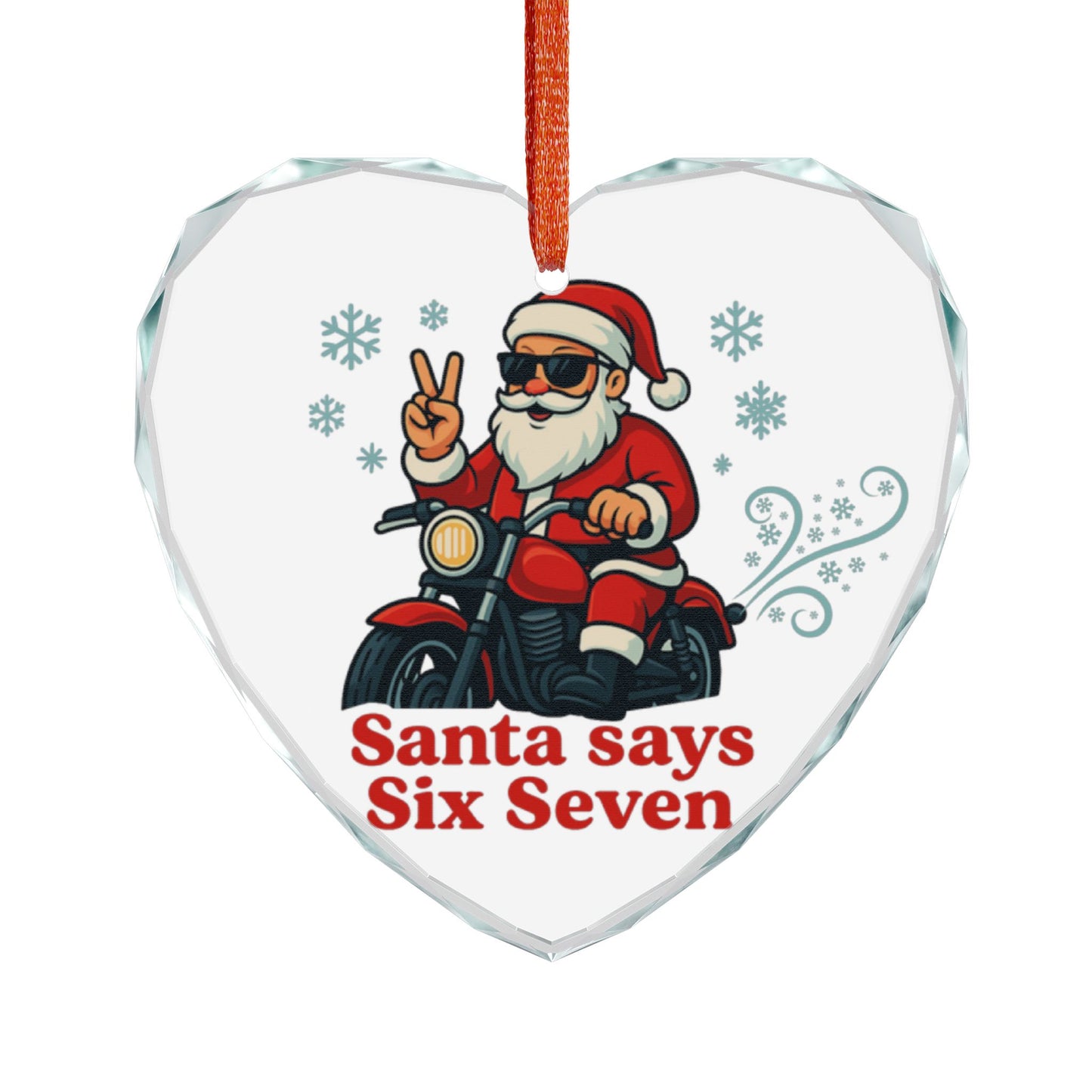 Biker Santa Claus Motorcycle Crystal Glass Christmas Ornament