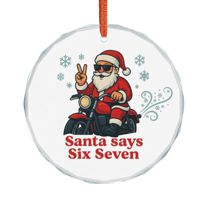 Biker Santa Claus Motorcycle Crystal Glass Christmas Ornament
