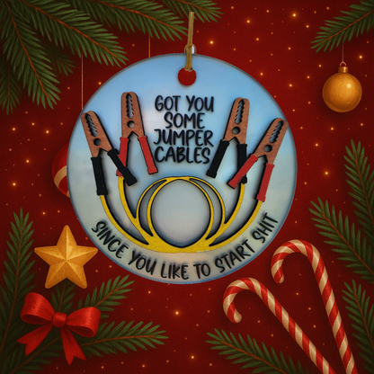 Jumper Cables Ornament | Handmade Christmas Ceramic and Wood Ornament