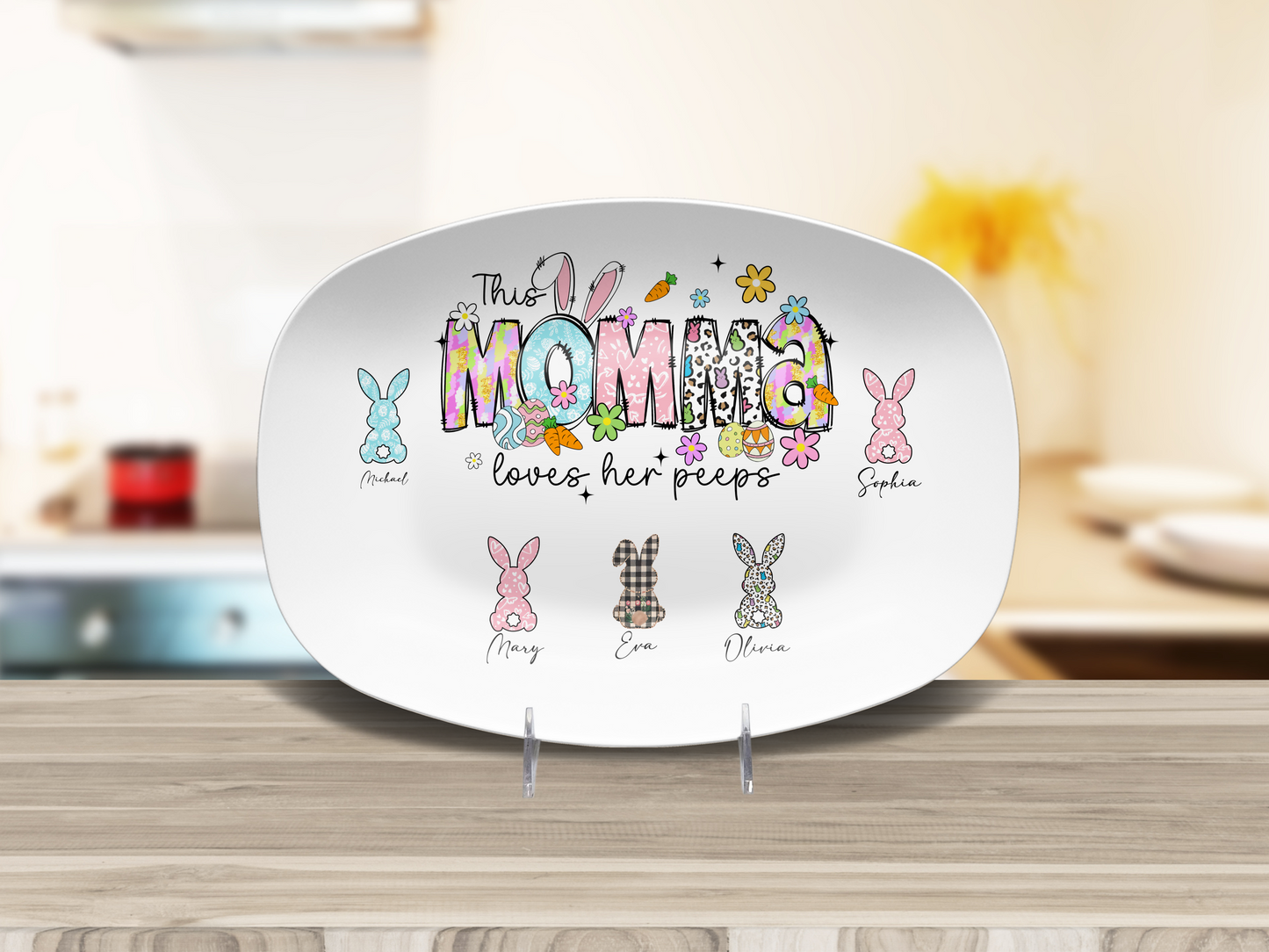 Personalized Easter Platter, Gift For Grandma, Mom, Mimi, Nana, Nanny, Gigi, Mama, Mother's Day, Pick Custom Bunny Peeps With Names On Plate