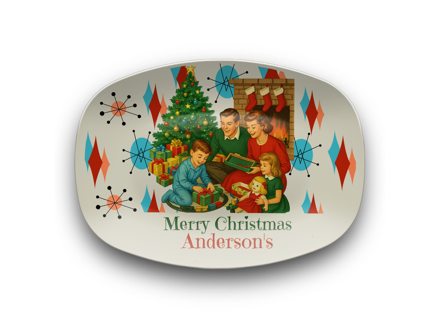 Personalized Retro Christmas Family Serving Platter