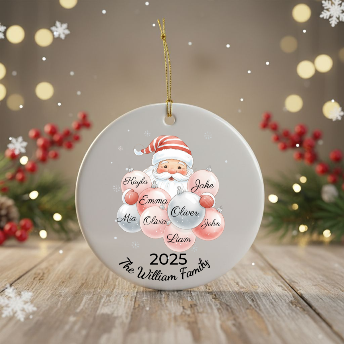Personalized Ceramic Santa Ornament - Family Name Gift