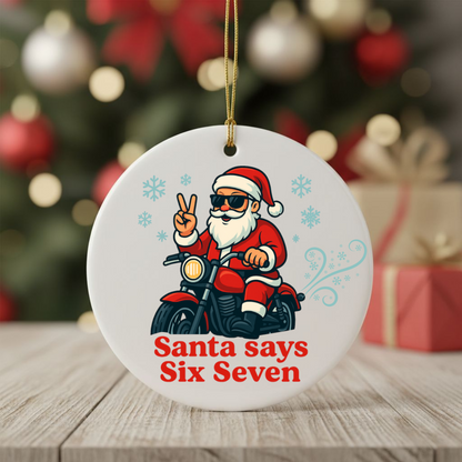 Biker Santa Ceramic Ornament - Cool Christmas Gift